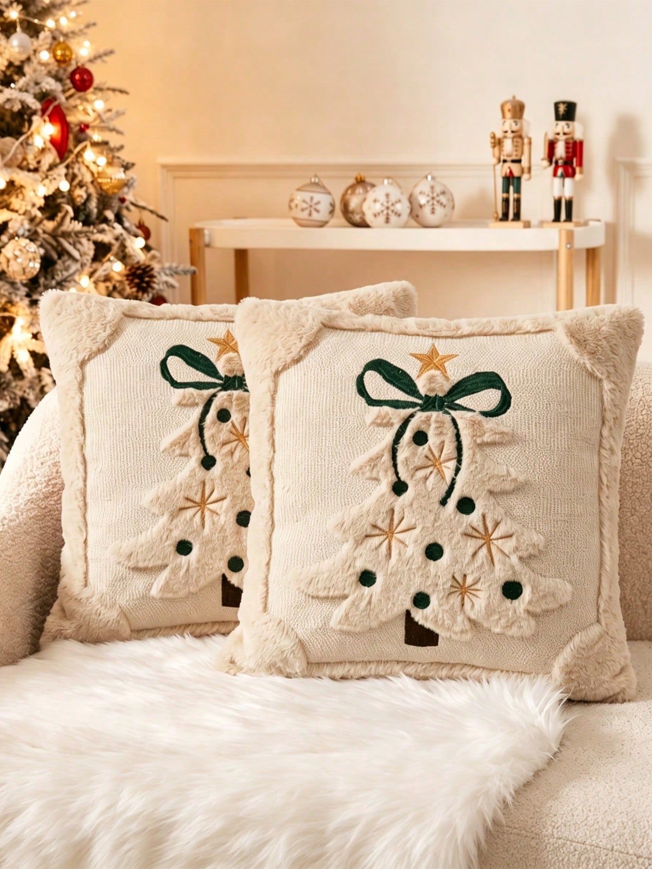 Pillow Insert 18X18 - 3D 자카드 소재의 크리스마스 트리 무늬